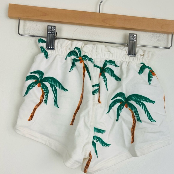 Pink chicken white palm tree print shorts. Elastic waist band. Size 4 - Picture 2 of 3